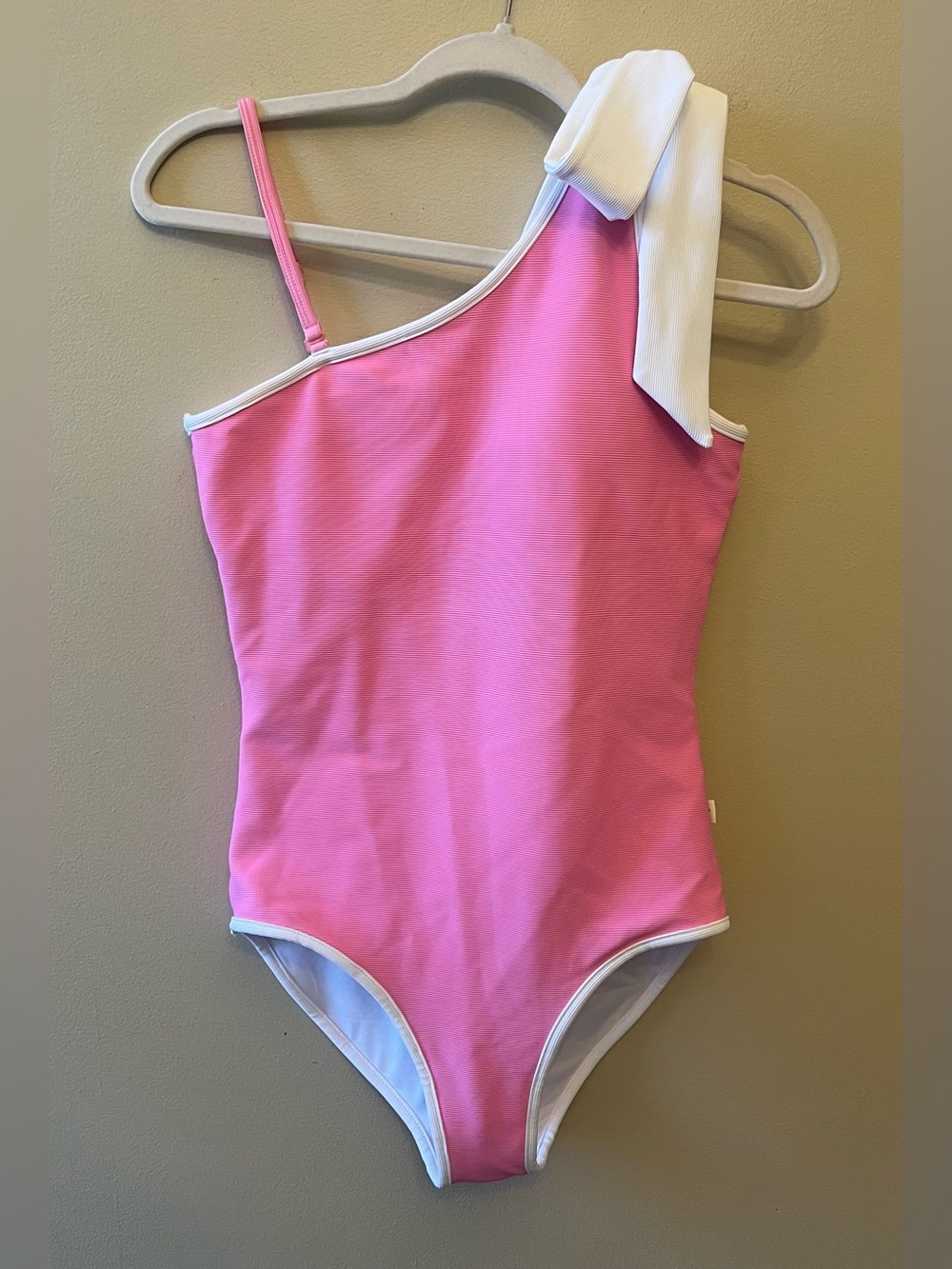 NWOT Love & Grow One-Piece Swimsuit Women's Size Medium Pink White Bow